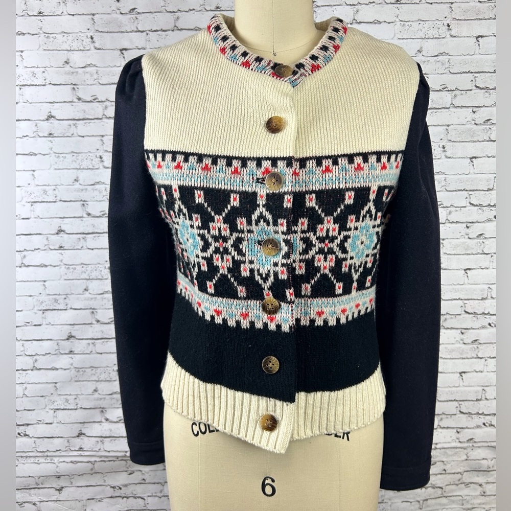 Elevenses | Nordic Pattern Knit Cardigan with Wooden Buttons size 6